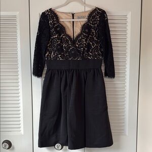 Eliza J Black and Tan A-Line Dress with Plunge Neckline